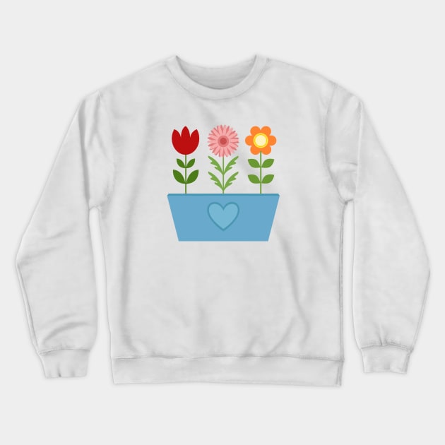 Scandinavian Style Flowers in a Blue Window Box Crewneck Sweatshirt by NataliePaskell